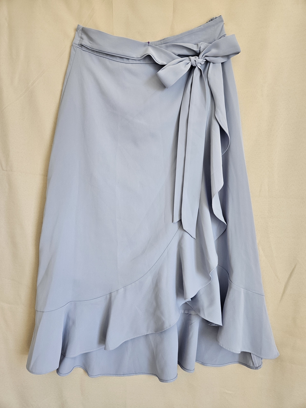 Soft Blue Wrap Midi Skirt with Side Tie